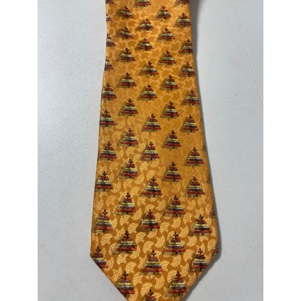 Ermenegildo Zegna Silk Tie Orange‎ Tree Pattern Men's Formal Necktie